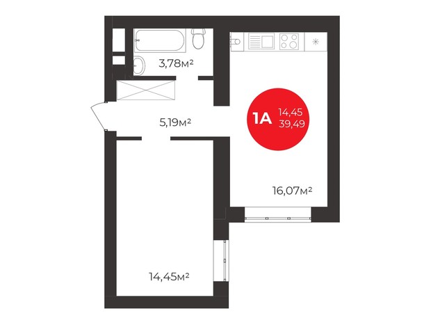 ЖК Молодость: планировка 1-комнатной квартиры 39.1 м²