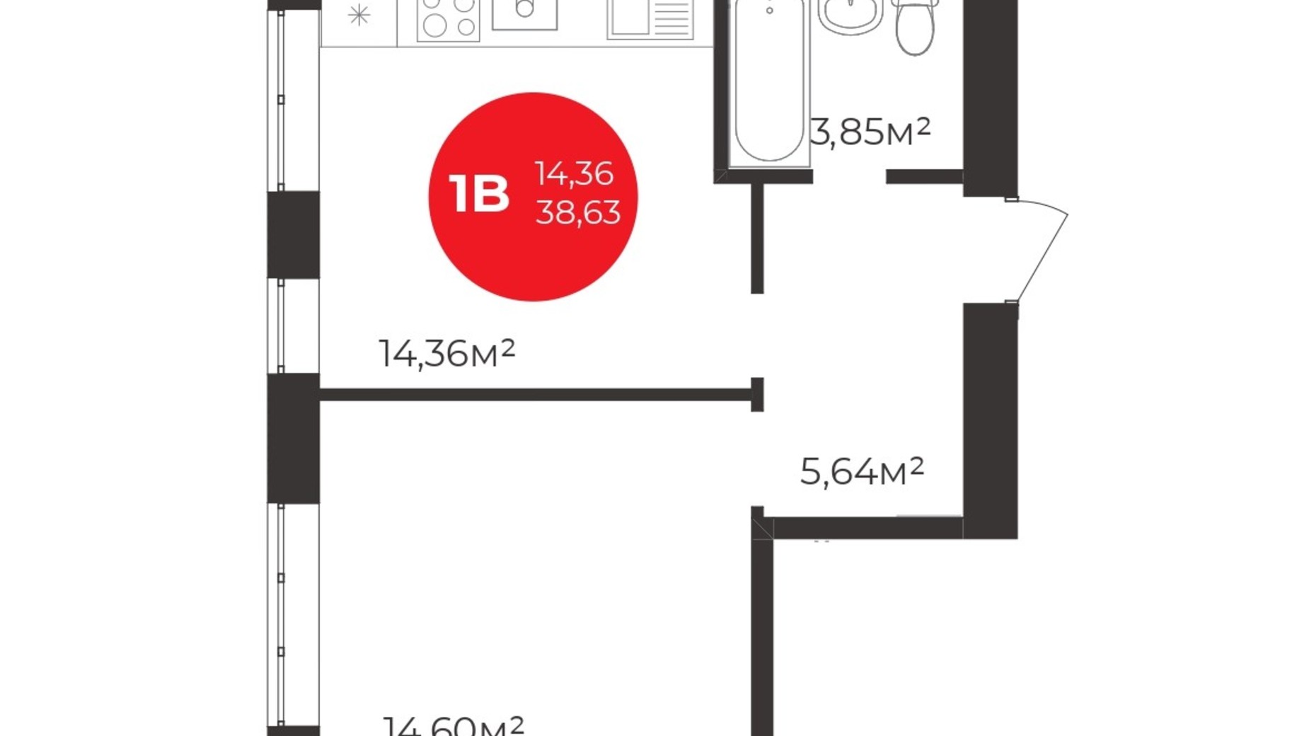 Планування 1-кімнатної квартири в ЖК Молодість 38.5 м², фото 552714