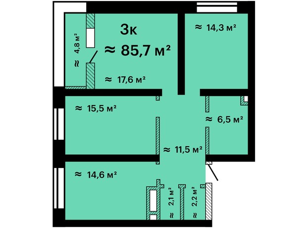 ЖК Альтаїр-3: планування 3-кімнатної квартири 87.3 м²