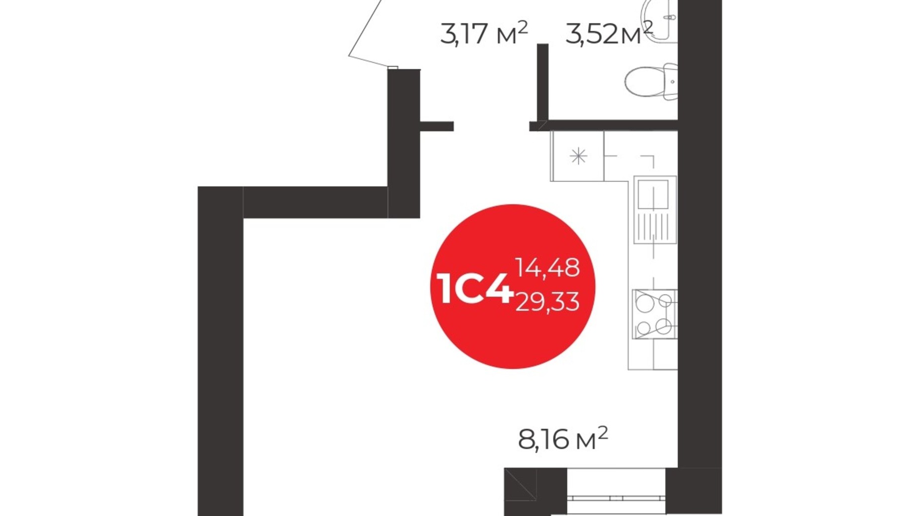 Планировка квартиры студии в ЖК Молодость 26.06 м², фото 552862