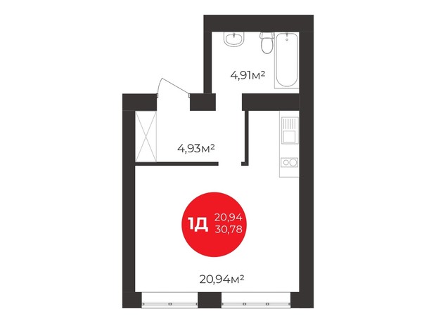 ЖК Молодость: планировка 1-комнатной квартиры 30.1 м²