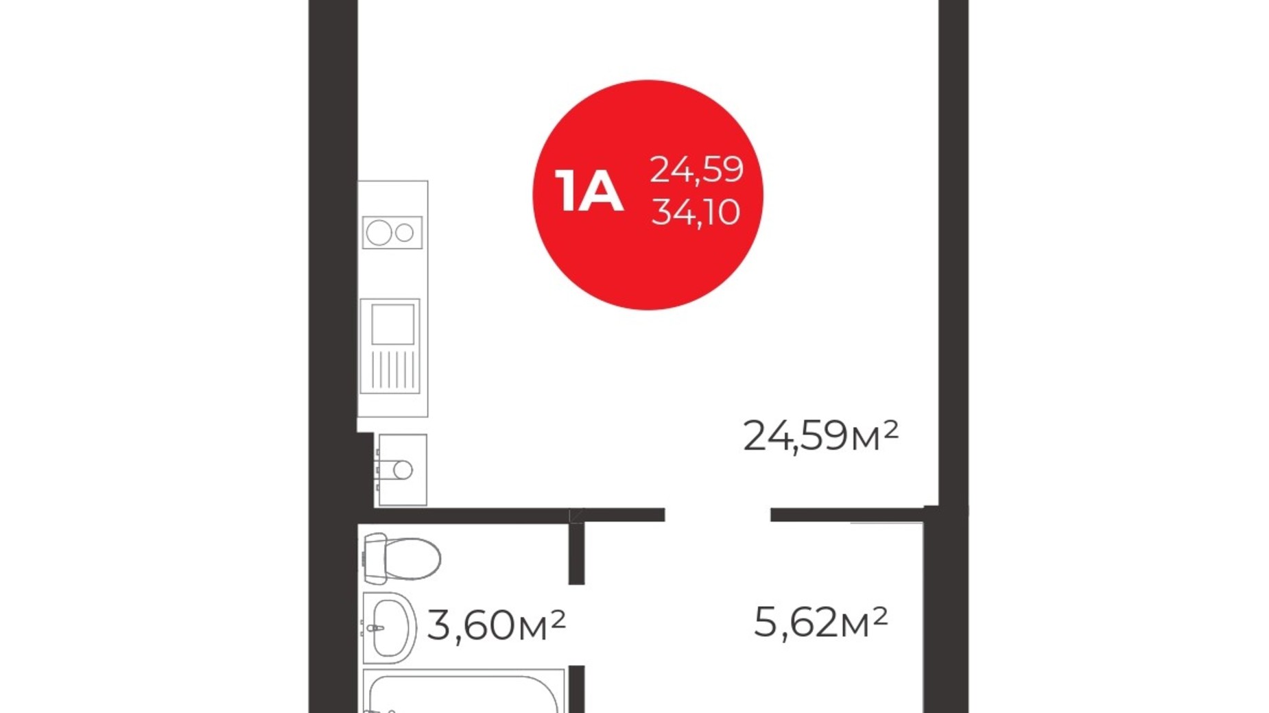 Планировка квартиры студии в ЖК Молодость 33.9 м², фото 552864