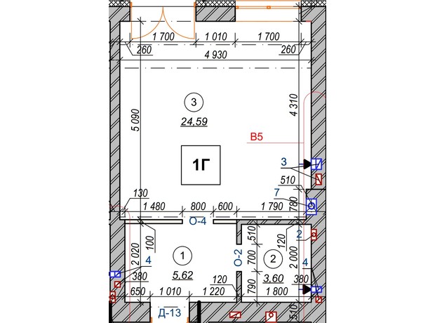 ЖК Молодість: планування 1-кімнатної квартири 33.7 м²