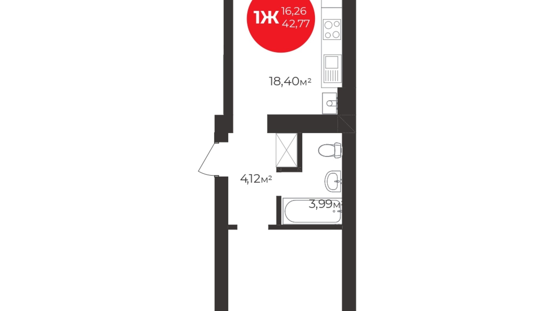 Планировка 1-комнатной квартиры в ЖК Молодость 42.9 м², фото 552917