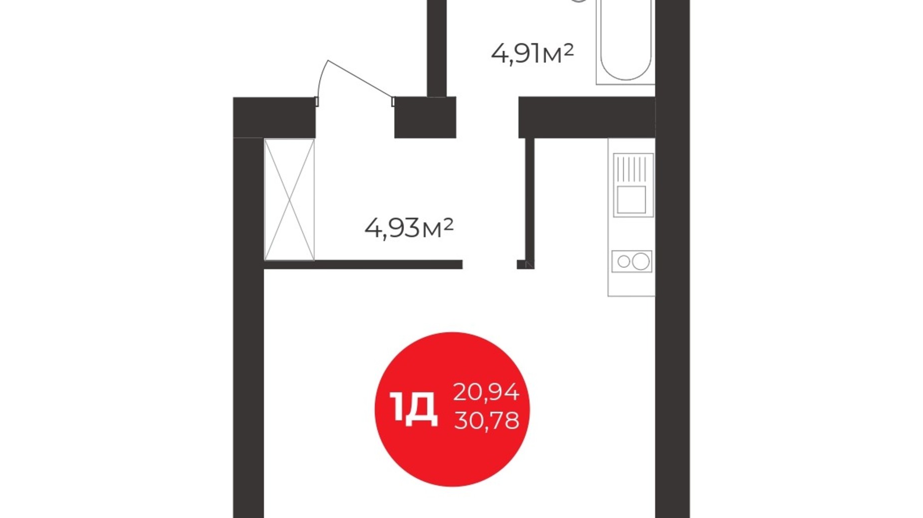Планировка квартиры студии в ЖК Молодость 30.78 м², фото 552939