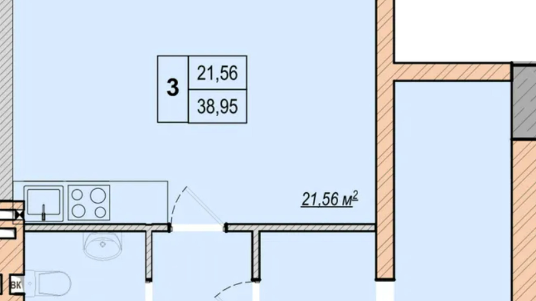 Планування 1-кімнатної квартири в ЖК Liberty Park 38.95 м², фото 552982
