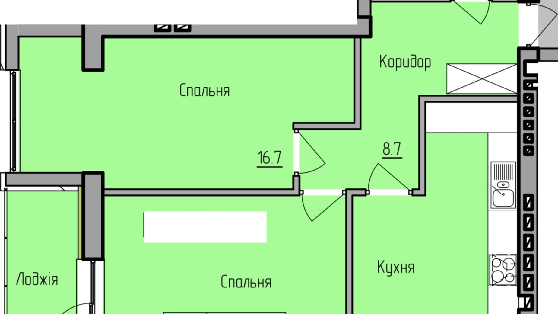 Планування 2-кімнатної квартири в ЖК Panorama de Luxe 67.6 м², фото 553058