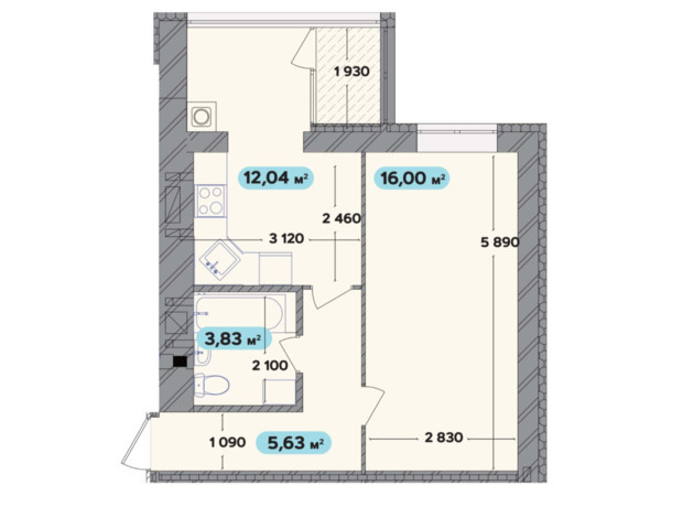 ЖК Spring Town New Rivier : планування 1-кімнатної квартири 37.5 м²