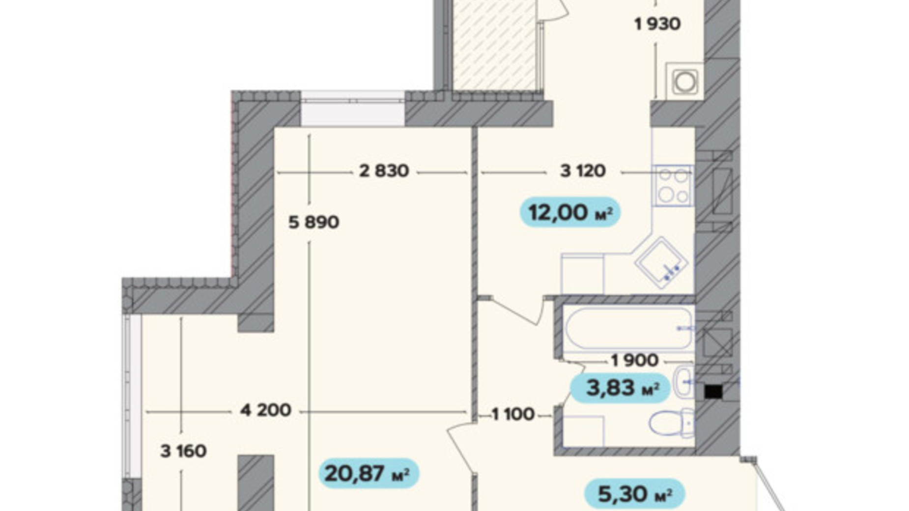 Планировка 1-комнатной квартиры в ЖК Spring Town New Rivier  42 м², фото 553310