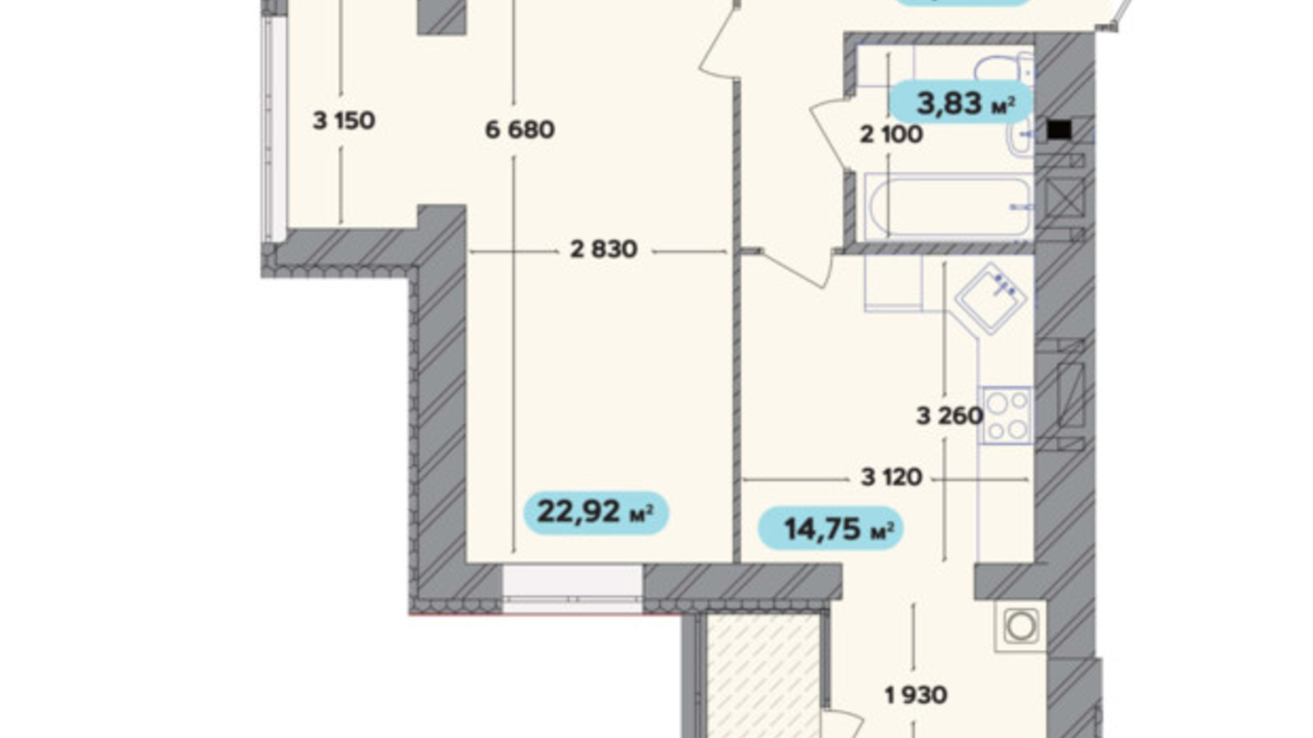 Планировка 1-комнатной квартиры в ЖК Spring Town New Riviera 47.5 м², фото 553315