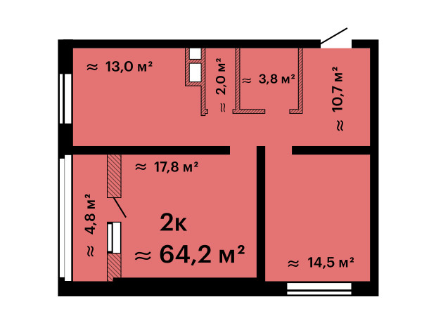 ЖК Альтаир-3: планировка 2-комнатной квартиры 64.2 м²