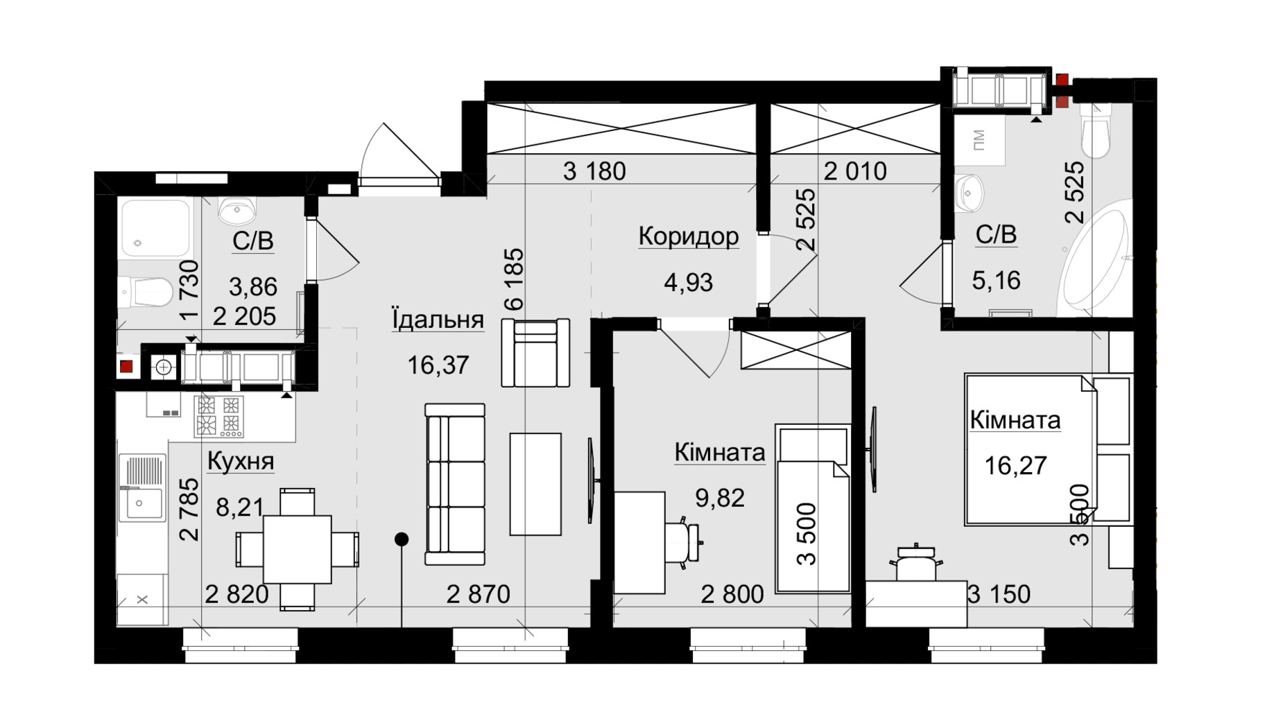 Планировка 2-комнатной квартиры в ЖК Nova Magnolia 64.62 м², фото 553487