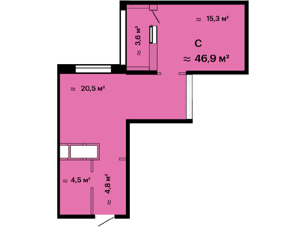 ЖК Скай Сити: планировка 1-комнатной квартиры 49.2 м²