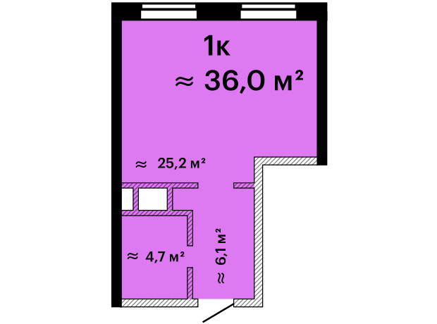 ЖК Sea View: планування 1-кімнатної квартири 36 м²