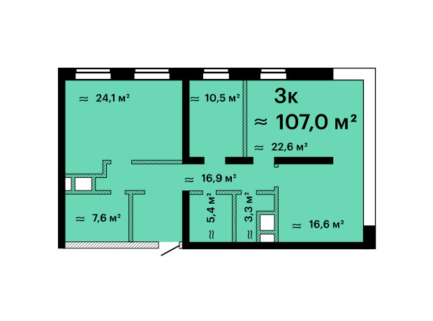 ЖК Sea View: планування 3-кімнатної квартири 107 м²