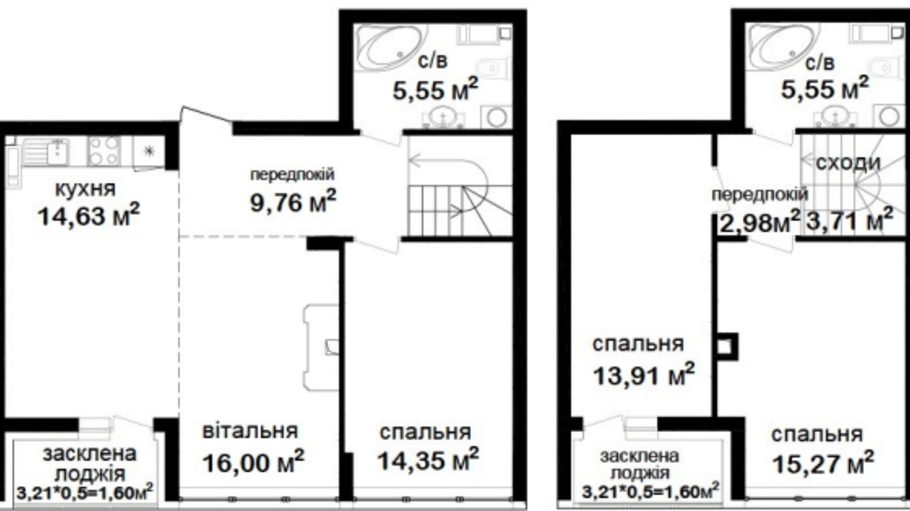 Планування багато­рівневої квартири в ЖК Феофанія City 104.91 м², фото 554295