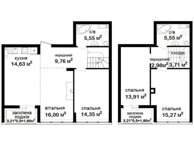 ЖК Феофания City: планировка 4-комнатной квартиры 104.91 м²