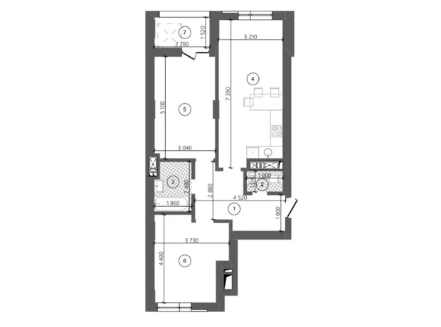 ЖК Фруктовая аллея: планировка 2-комнатной квартиры 71.15 м²