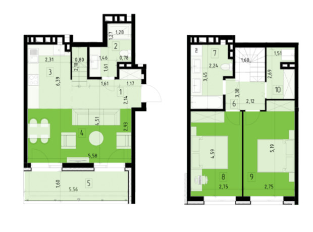 ЖК 111 Zelena: планування 2-кімнатної квартири 81.3 м²