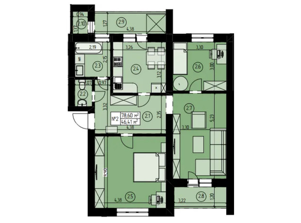ЖК на Конюшковской: планировка 3-комнатной квартиры 78.6 м²