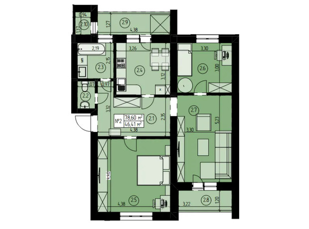 ЖК на Конюшковской: планировка 3-комнатной квартиры 78.73 м²