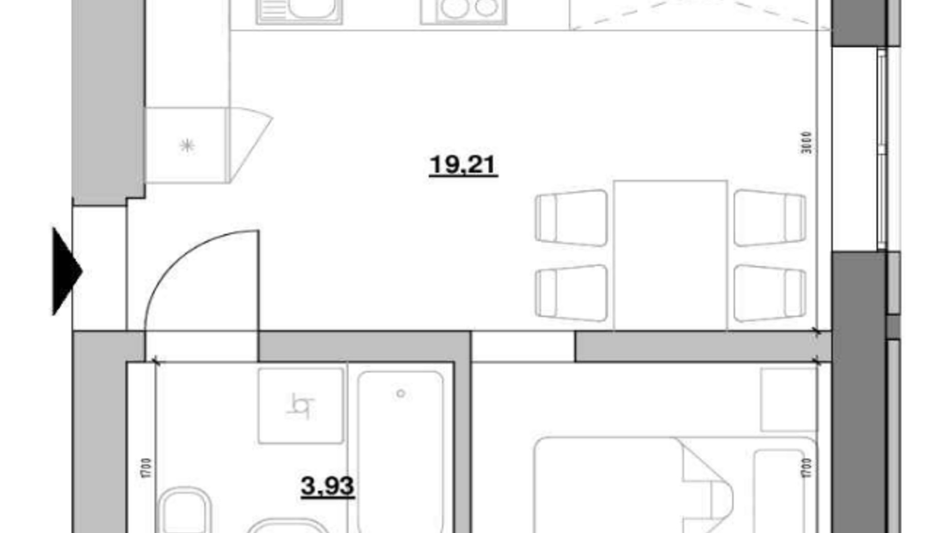 Планування 1-кімнатної квартири в ЖК Шенген 23.14 м², фото 554614