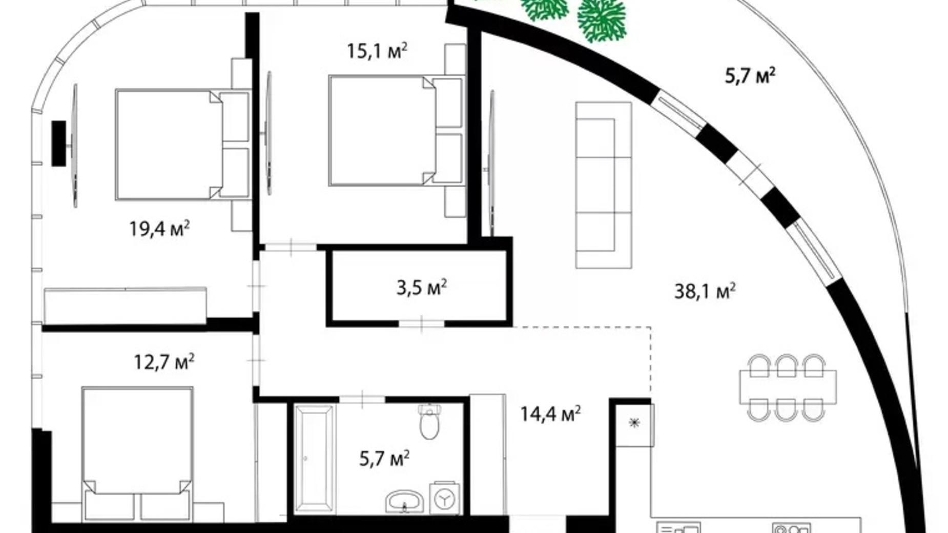 Планировка 3-комнатной квартиры в ЖК Dream City 114.6 м², фото 554618