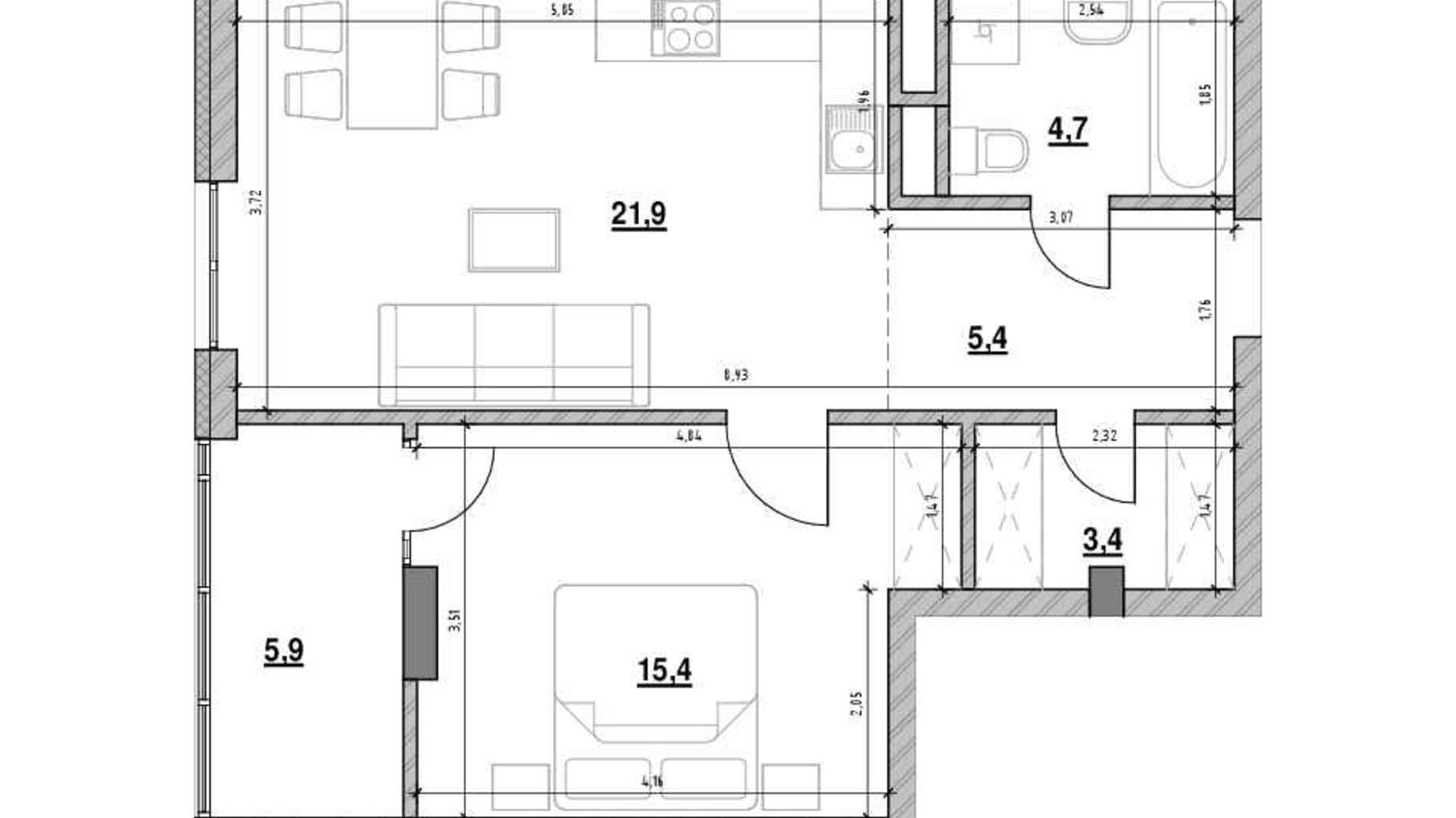 Планування 1-кімнатної квартири в ЖК Велика Британія 56.7 м², фото 554820