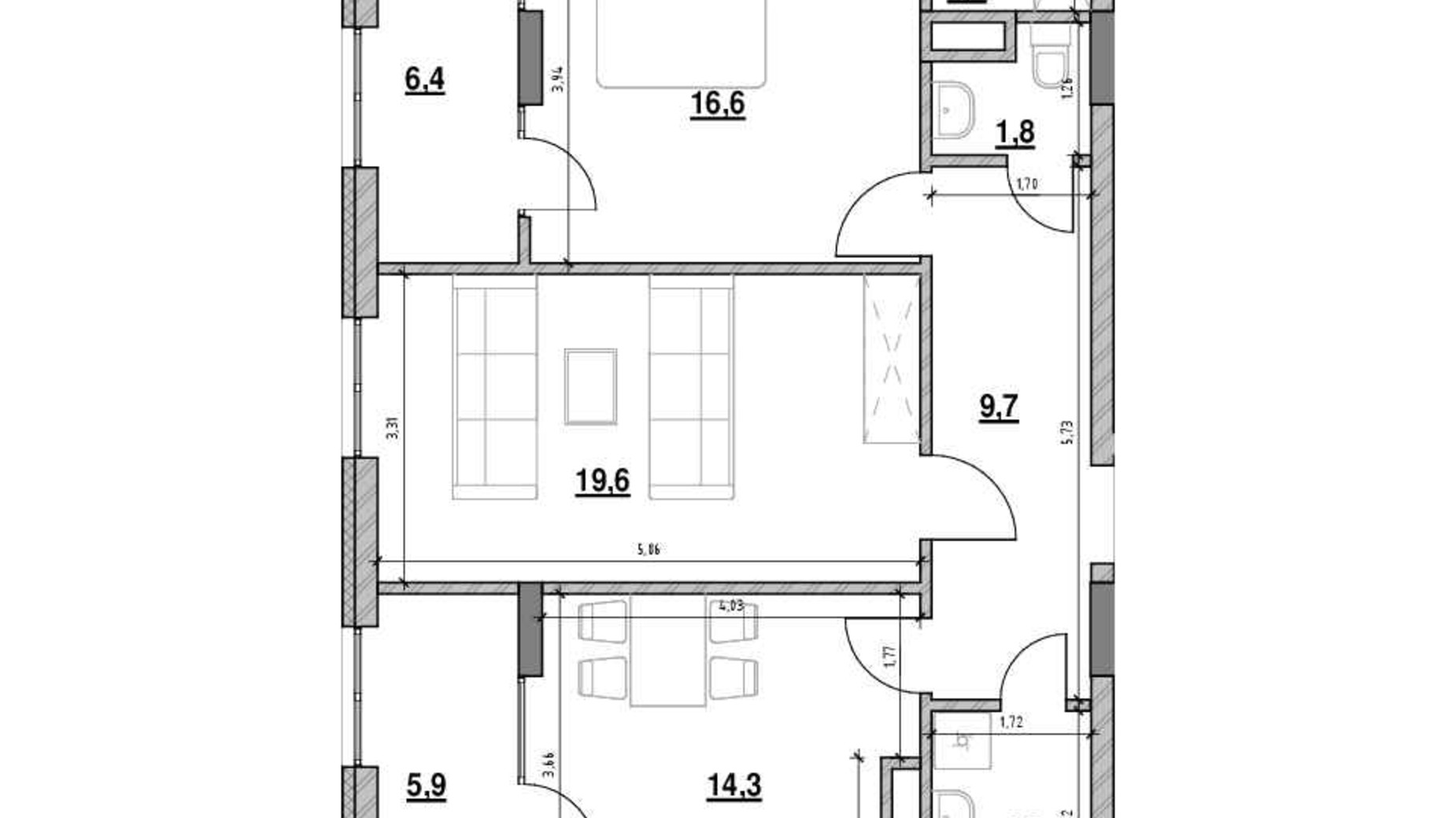 Планировка 2-комнатной квартиры в ЖК Велика Британія 80.6 м², фото 554821
