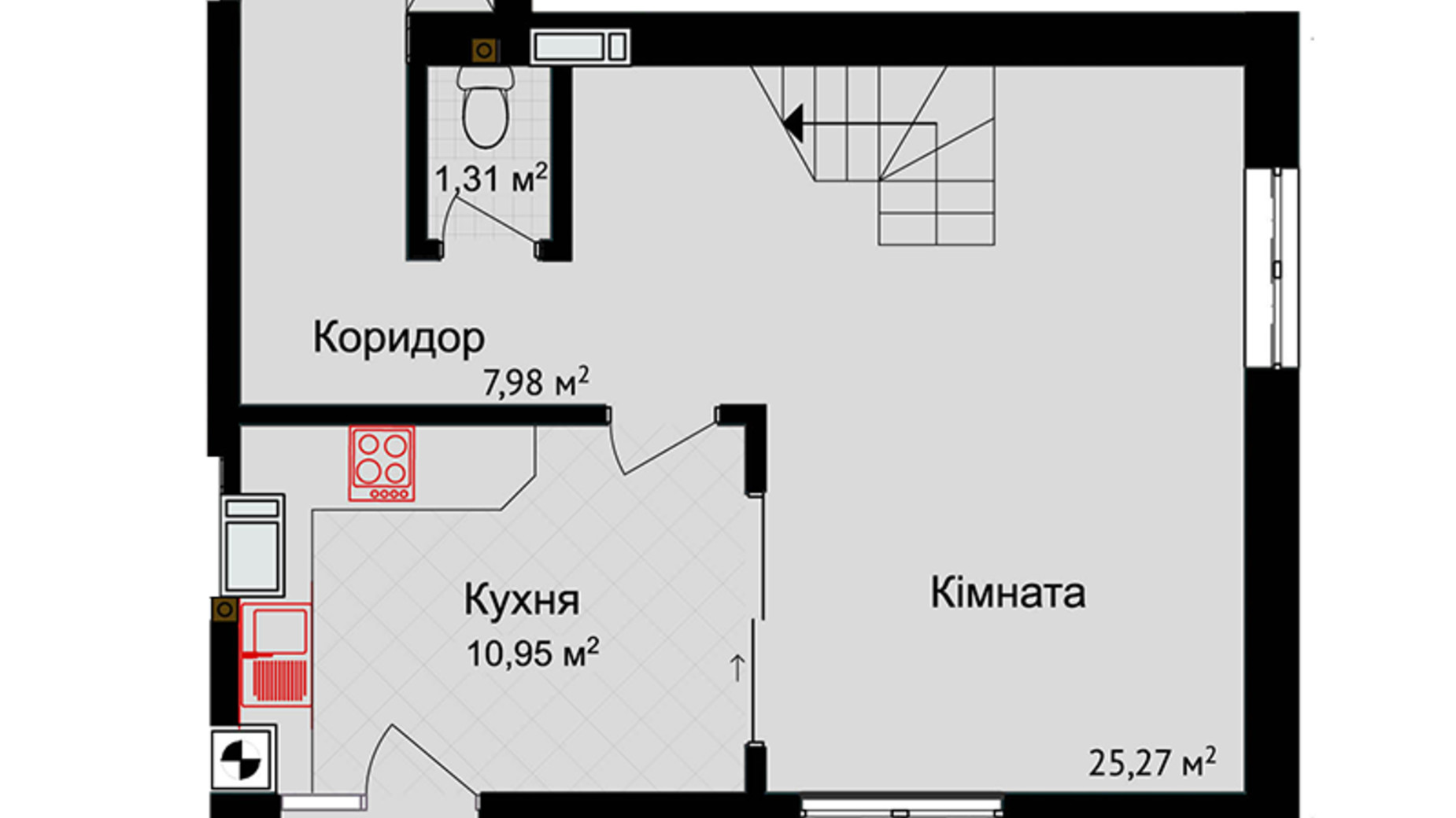 Планировка много­уровневой квартиры в ЖК Зелені Пагорби 91.89 м², фото 554968