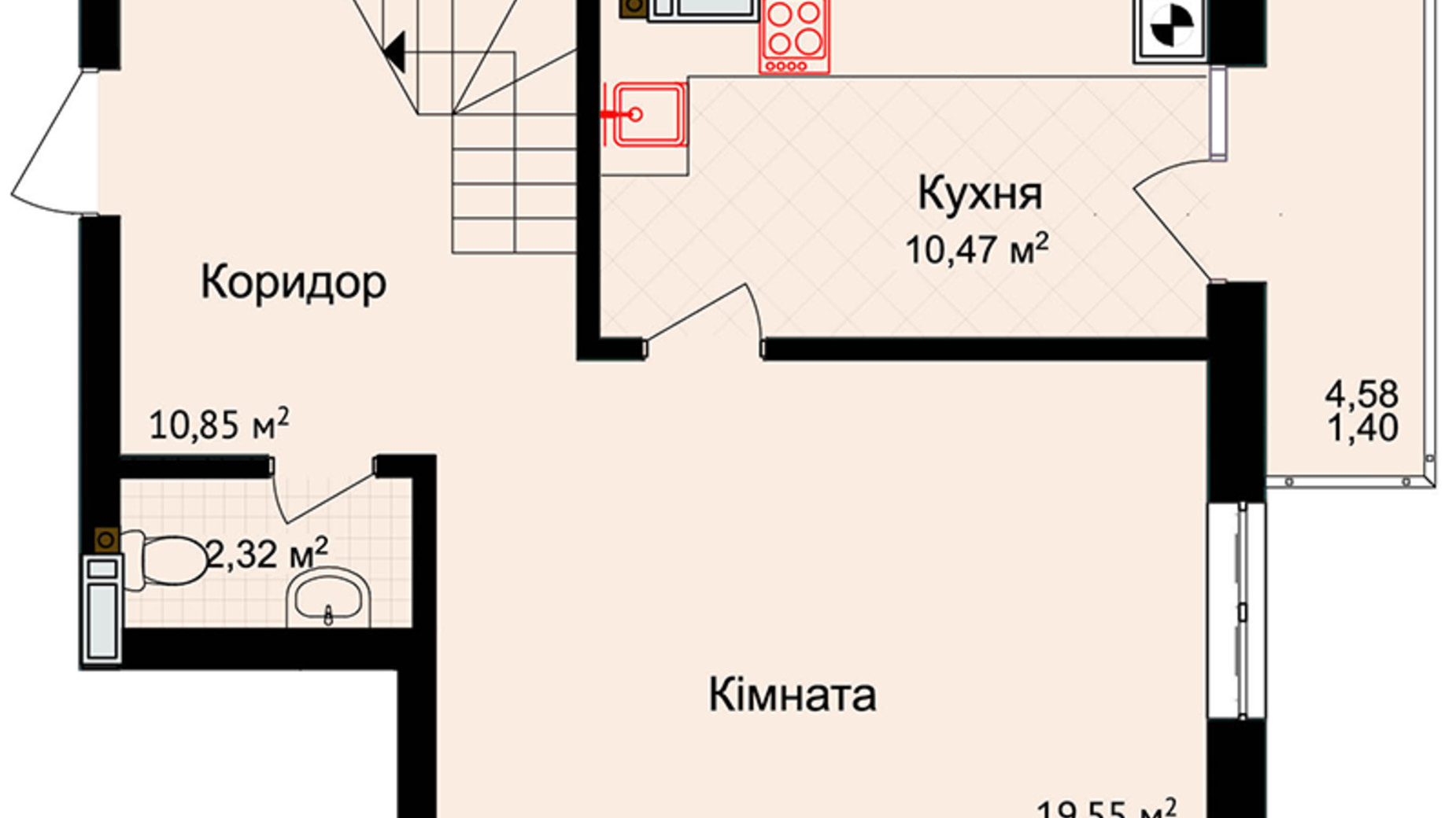 Планування багато­рівневої квартири в ЖК Зелені Пагорби 94.38 м², фото 554969