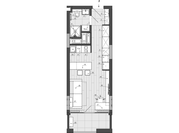 Апарт комплекс WELL towers: планировка 1-комнатной квартиры 29.55 м²