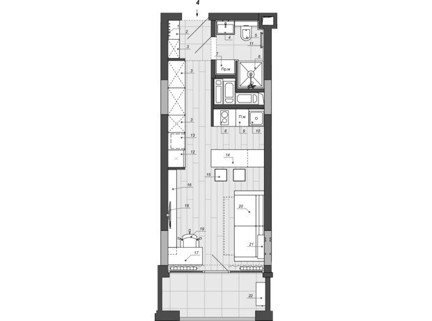 Апарт комплекс WELL towers: планування 1-кімнатної квартири 28.79 м²