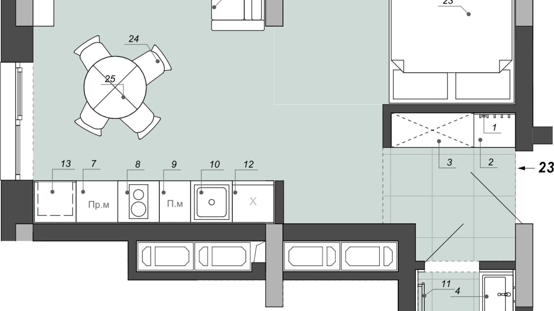 Планування апартаментів в Апарт комплекс WELL towers 37.46 м², фото 555324