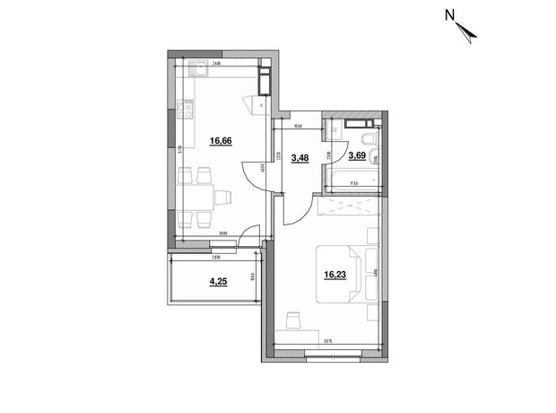 ЖК Ok'Land: планування 1-кімнатної квартири 44.31 м² ЖК Ok'Land: планування 1-кімнатної квартири 44.31 м²