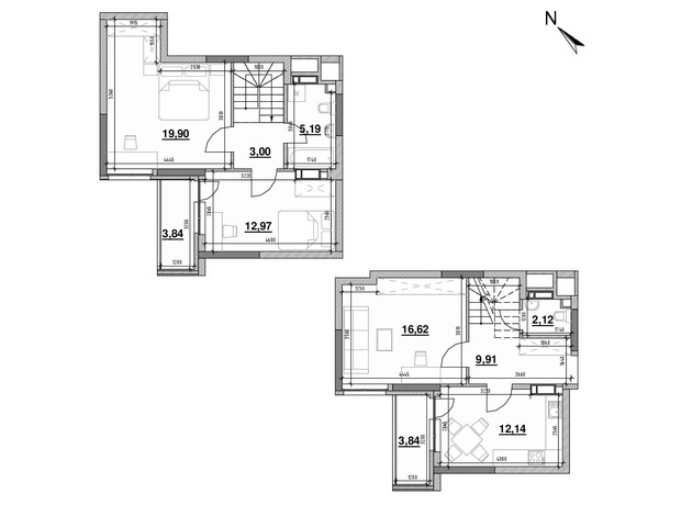ЖК Ok'Land: планировка 3-комнатной квартиры 89.53 м²
