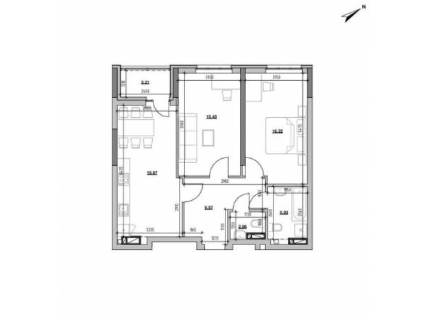 ЖК Берег Дніпра: планування 2-кімнатної квартири 71.42 м² ЖК Берег Дніпра: планування 2-кімнатної квартири 71.42 м²