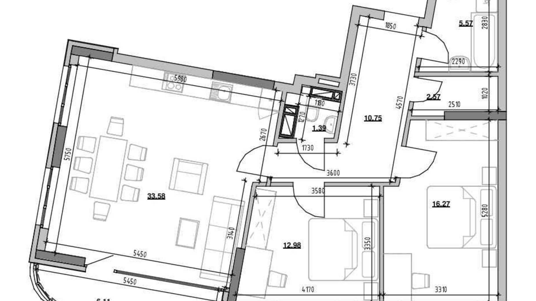 Планування 2-кімнатної квартири в ЖК Берег Дніпра 89.22 м², фото 555449