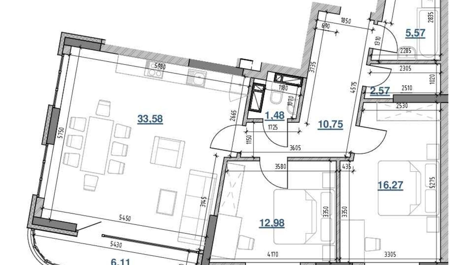 Планування 2-кімнатної квартири в ЖК Берег Дніпра 89.31 м², фото 555450