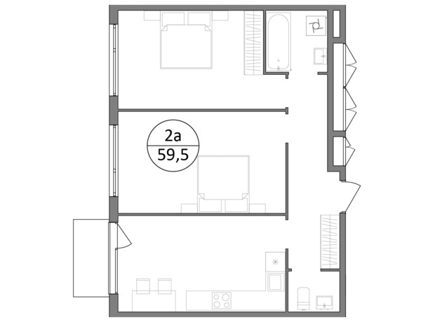 ЖК Гринвуд-3: планировка 2-комнатной квартиры 59.5 м²