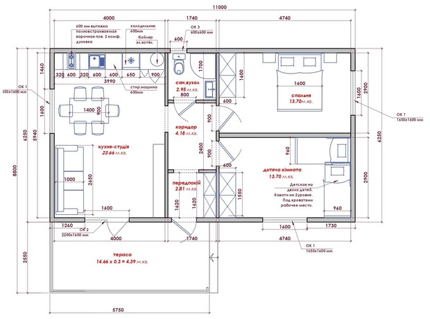 КГ Lagom Village: планировка 2-комнатной квартиры 65.39 м²