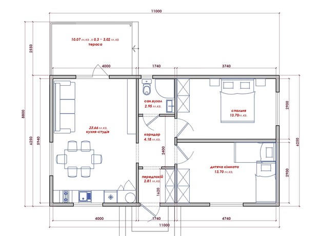 КМ Lagom Village: планування 2-кімнатної квартири 64.02 м²
