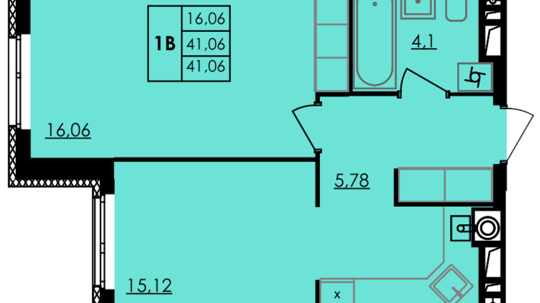 Планування 1-кімнатної квартири в ЖК City Park 41.06 м², фото 555853