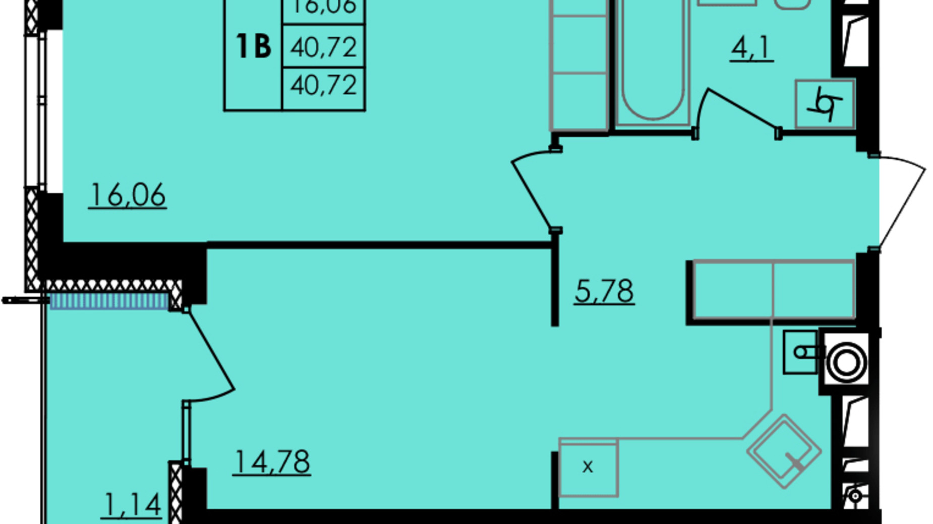 Планировка 1-комнатной квартиры в ЖК City Park 40.72 м², фото 555860