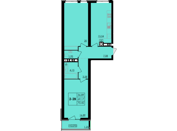 ЖК City Park: планировка 2-комнатной квартиры 73.35 м²