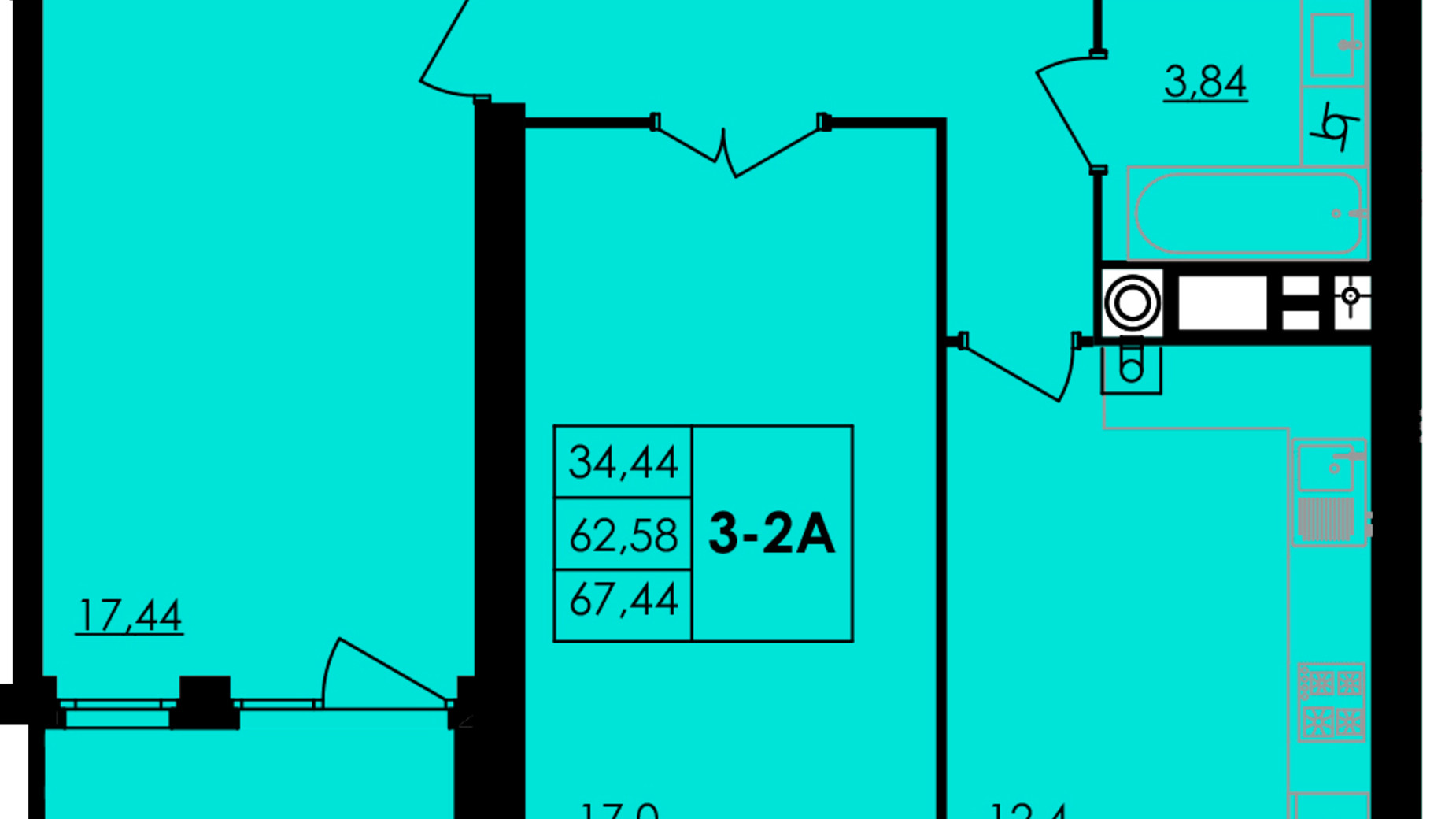 Планування 2-кімнатної квартири в ЖК City Park 62.67 м², фото 555872