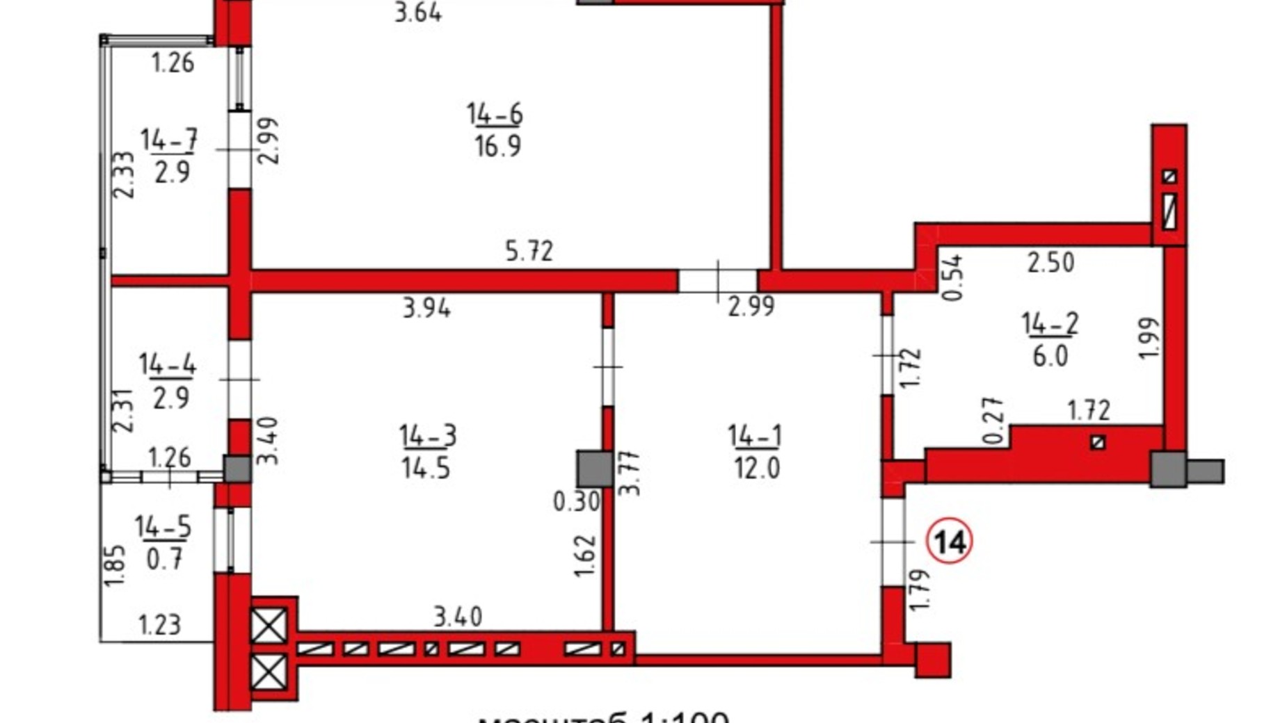 Планування 1-кімнатної квартири в ЖК Hygge 55.9 м², фото 555928