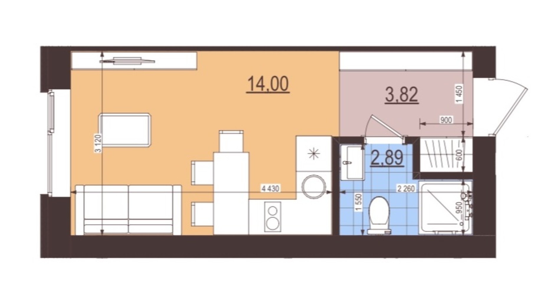 Планування смарт квартири в ЖК Сенсація 21 м², фото 556126