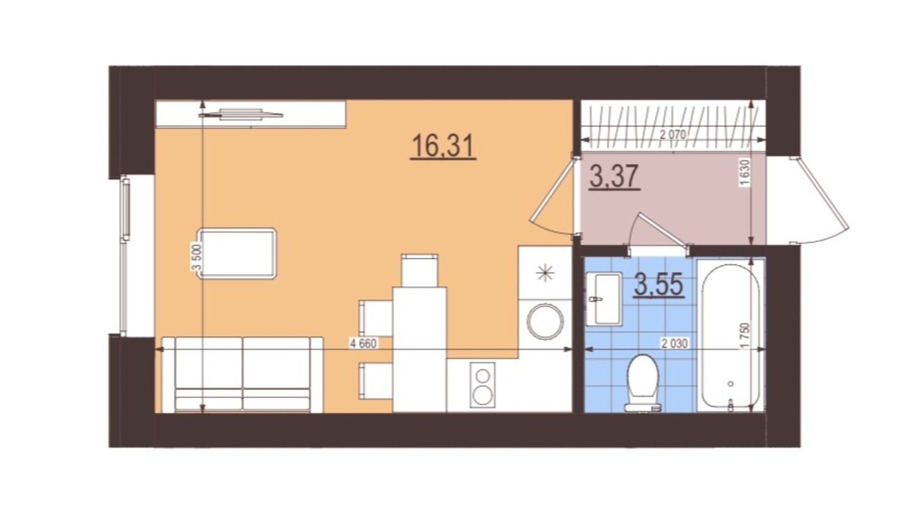 Планировка смарт квартиры в ЖК Сенсация 23 м², фото 556127