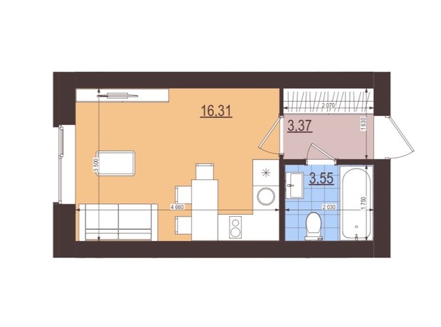 ЖК Сенсация: планировка 1-комнатной квартиры 23 м²